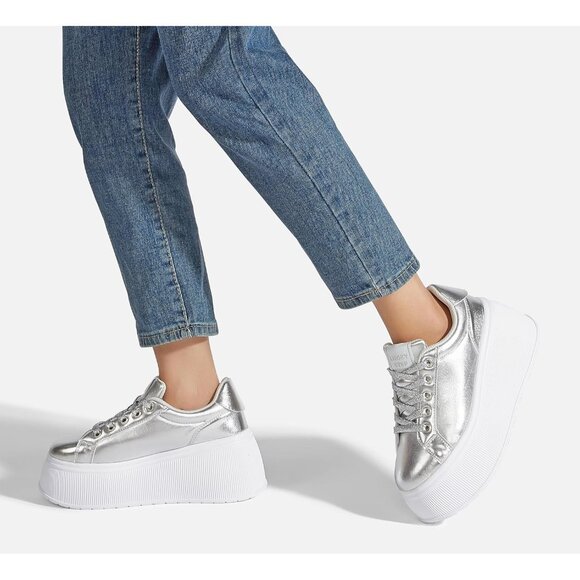 Brand New Women Silver Rubber Platform Sneakers Wedge Walking Shoes Retro - Picture 7 of 8